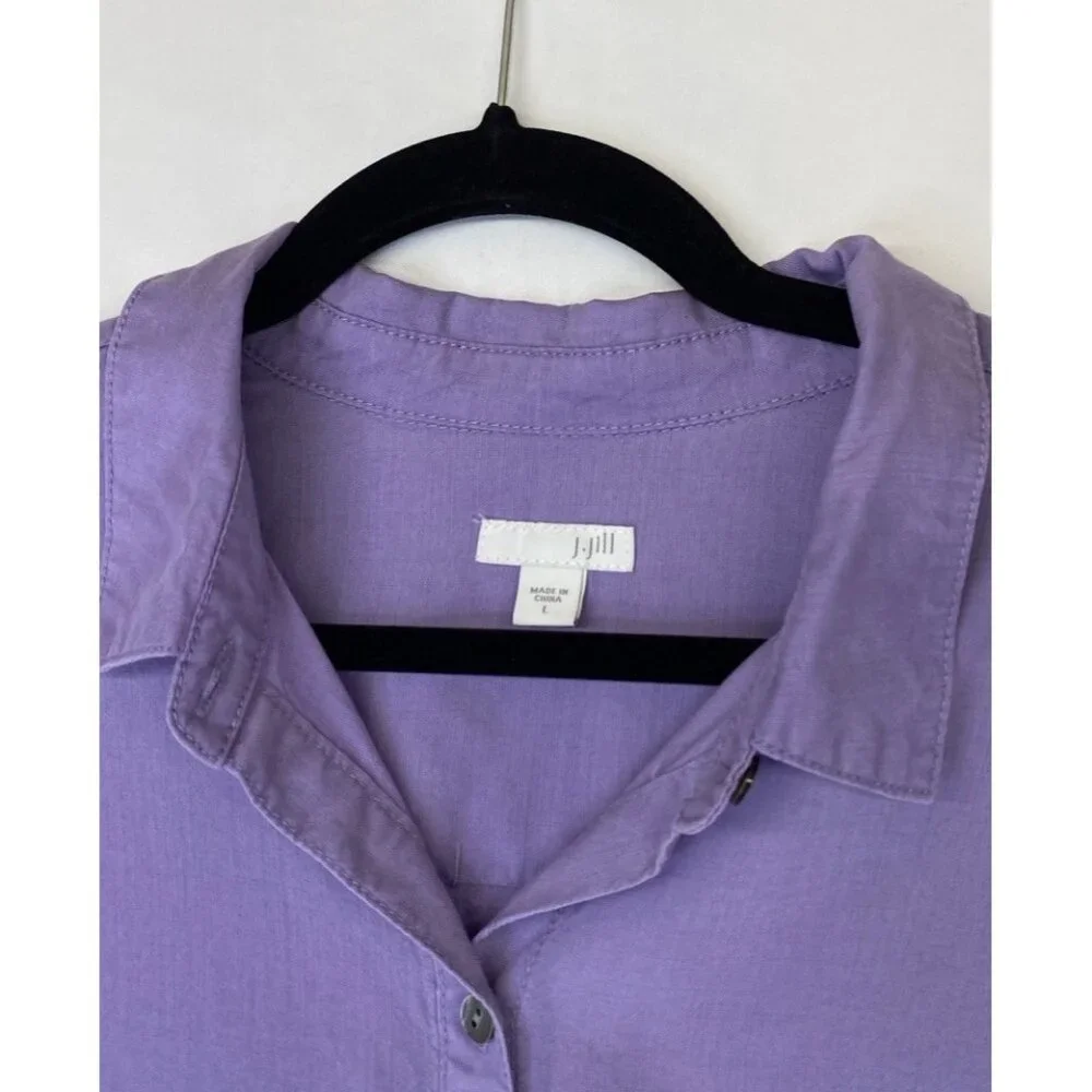 J Jill Blouse Women’s Sz Medium Long tall Purple Button Down Tencel Button Down
